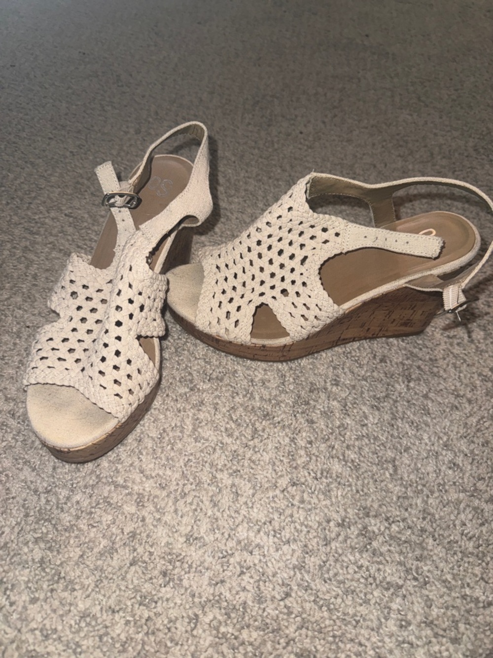 SO Cream Crochet Wedge Sandals with Cork-Style Platform